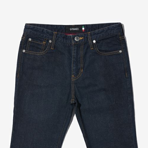 G-FRANCOのレディースジーンズ、SLIM TAPERED（スリムテーパード）Indigo（インディゴ）の正面からのアップ