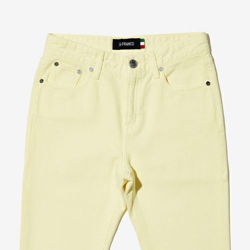 G-FRANCOのレディースジーンズ、COLOR DENIM（カラーデニム）Yellow（イエロー）の正面からのアップ