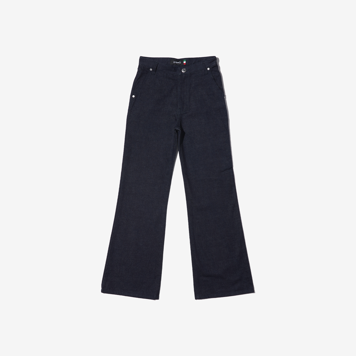 G-FRANCOのレディースジーンズ、HIGH WEST FLARE（ハイウェストフレア）Indigo（インディゴ）の正面からの全体図