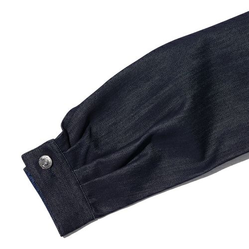 G-FRANCOのレディースデニムジャケット、COLLARLESS SILK JACKET（カラーレスシルクジャケット）Indigo（インディゴ）の袖