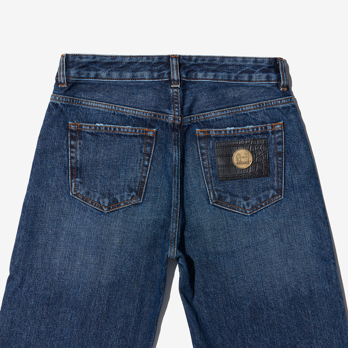 G-FRANCOのレディースジーンズ、ATHENA（アテナ）Indigo（インディゴ）の背面からのアップ