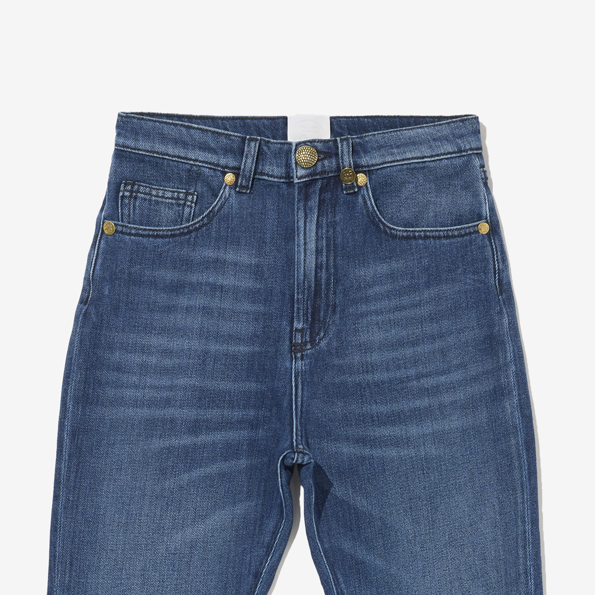 G-FRANCOのレディースジーンズ、MINERVA（ミネルヴァ）Roma Blue（ローマブルー）の正面からのアップ