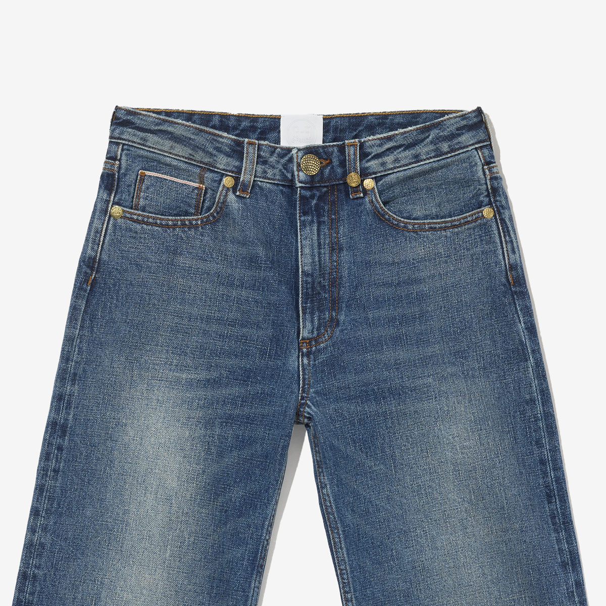 G-FRANCOのレディースジーンズ、ATHENA（アテナ）Venice Blue（ベニスブルー）の正面からのアップ