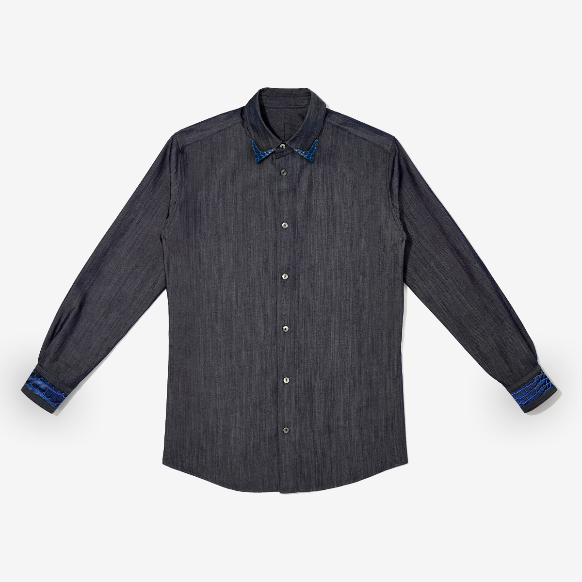 G-FRANCOのメンズデニムシャツ蚕糸（サンシ）ロイヤルブルーの正面からの画像