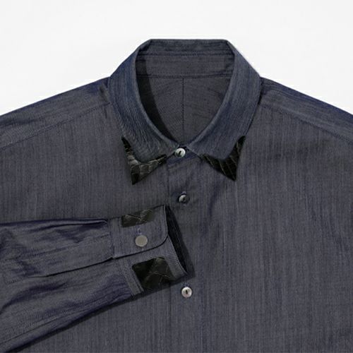 G-FRANCOのメンズデニムシャツ蚕糸（サンシ）ブラックの正面からの拡大画像