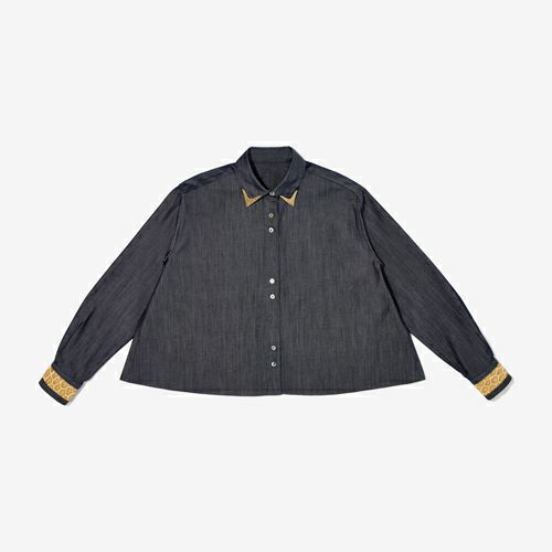 G-FRANCOのウィメンズデニムシャツ繭百合（マユリ）シルクの正面からの画像