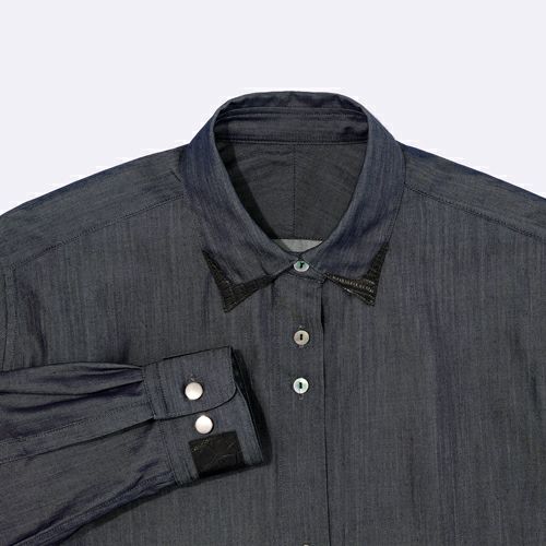 G-FRANCOのウィメンズデニムシャツ繭百合（マユリ）ブラックの正面からの拡大画像