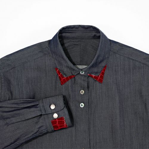 G-FRANCOのウィメンズデニムシャツ繭百合（マユリ）キプロスの正面からの拡大画像